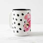 Moderne exotische roze Waterverf Flamingo & Stippe Tweekleurige Koffiemok (Voorkant links)