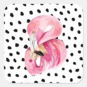 Moderne exotische roze Waterverf Flamingo & Stippe Vierkante Sticker (Voorkant)