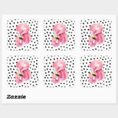 Moderne exotische roze Waterverf Flamingo & Stippe Vierkante Sticker (Vel)