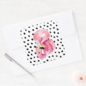 Moderne exotische roze Waterverf Flamingo & Stippe Vierkante Sticker (Envelop)