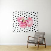 Moderne exotische roze Waterverf Flamingo & Stippe Wandkleed (In Situ (horizontaal))