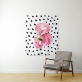 Moderne exotische roze Waterverf Flamingo & Stippe Wandkleed (In situ)