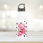 Moderne exotische roze Waterverf Flamingo & Stippe Waterfles