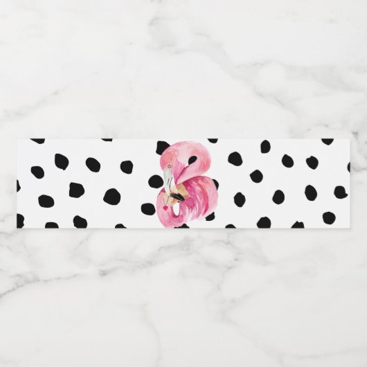 Moderne exotische roze Waterverf Flamingo & Stippe Waterfles Etiket (Enkel label)