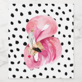 Moderne exotische roze Waterverf Flamingo & Stippe Wijn Etiket (Enkel label)