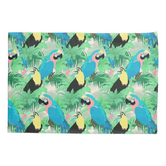 Moderne exotische vogels en Tropisch Foliage-ontwe Kussensloop (Achterkant-Links)