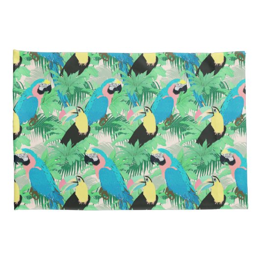 Moderne exotische vogels en Tropisch Foliage-ontwe Kussensloop (Achterkant-Rechts)