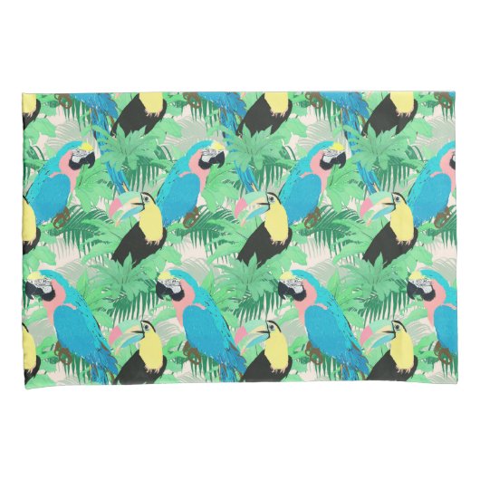 Moderne exotische vogels en Tropisch Foliage-ontwe Kussensloop (Voorkant-Rechts)