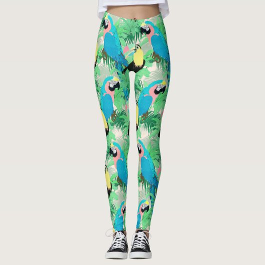 Moderne exotische vogels en Tropisch Foliage-ontwe Leggings (Voorkant)