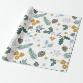 Moderne extra grote kerstbladpatroon cadeaupapier (Uitgerold)