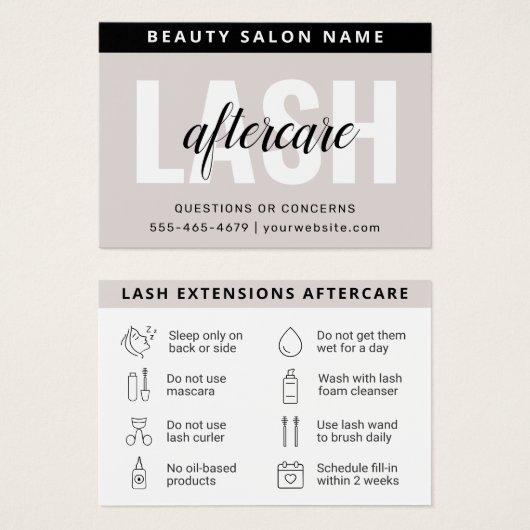 Moderne Eyelash Extensions Lash Aftercare Kaart (Voorkant /achterkant)