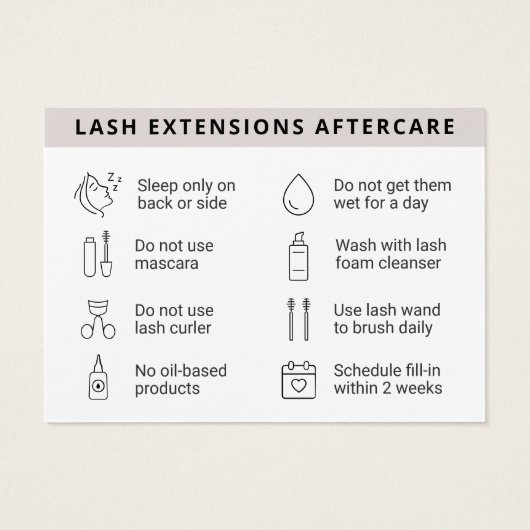 Moderne Eyelash Extensions Lash Aftercare Kaart (Achterkant)