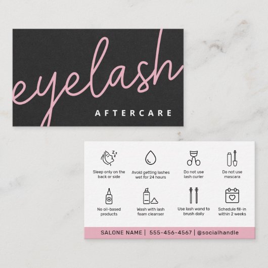 Moderne Eyelash-uitbreidingen Lash Lift Aftercare Visitekaartje (Voorkant / Achterkant)