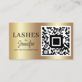 Moderne Eyelash-uitbreidingen QR-code zwart en gou Visitekaartje (Voorkant)