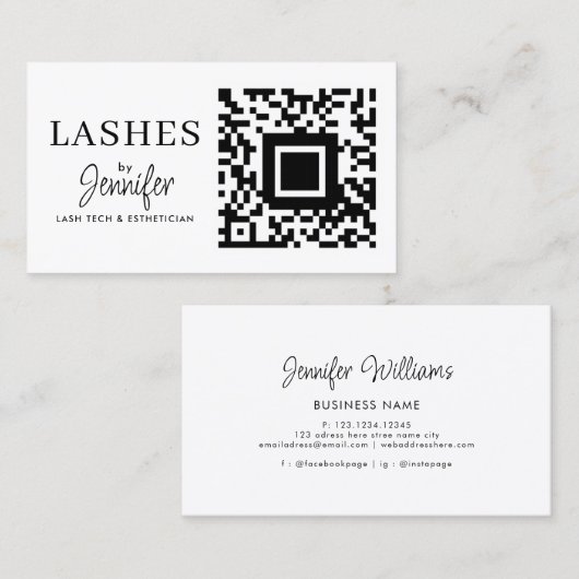 Moderne Eyelash-uitbreidingen QR-code zwart en wit Visitekaartje (Voorkant / Achterkant)