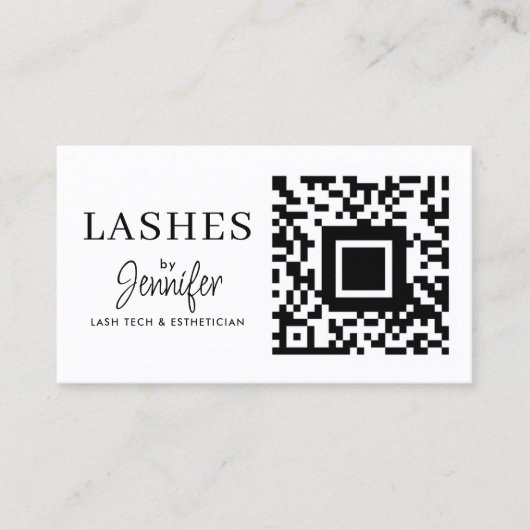 Moderne Eyelash-uitbreidingen QR-code zwart en wit Visitekaartje (Voorkant)