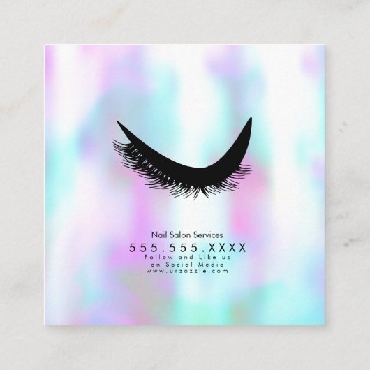 Moderne Eyelashes Salon Beauty Faux Holographic Vierkante Visitekaartje (Achterkant)