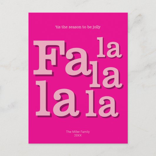 Moderne Fa La Hot Pink Eenvoudige Minimale Kerstmi Briefkaart (Voorkant)