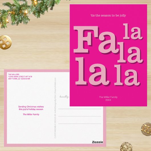 Moderne Fa La Hot Pink Eenvoudige Minimale Kerstmi Briefkaart