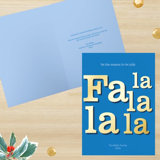 Moderne Fa La Sky Blue Eenvoudig Minimal Chic Gold Folie Feestdagenkaart