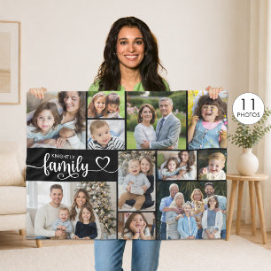 Moderne Familie 11 Foto's Script Hart Naam Aangepa Fleece Deken