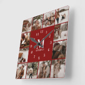 Moderne Familie 12 Fotocollage | Monogram onderbew Vierkante Klok (Hoek)