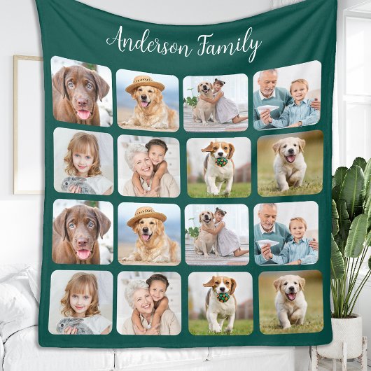 Moderne Familie 16 Fotocollage Gepersonaliseerd Kl Fleece Deken