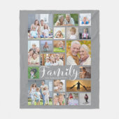Moderne FAMILIE 19 Foto Collage Script Heart Gray Fleece Deken (Voorkant)