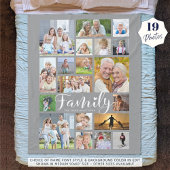 Moderne FAMILIE 19 Foto Collage Script Heart Gray Fleece Deken