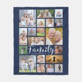 Moderne FAMILIE 19 Foto Collage Script Heart Navy Fleece Deken (Voorkant)