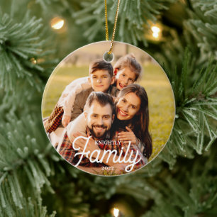 Moderne familie 2 Fotonaam Aangepaste kleur Keramisch Ornament