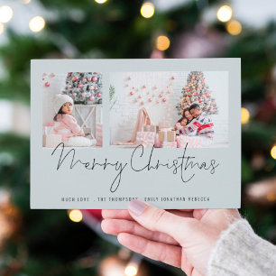 Moderne familie 2 Foto's Script Blue Merry Kerstmi