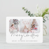 Moderne familie 2 Foto's script voor vrolijk kerst Feestdagenkaart (Staand voorkant)