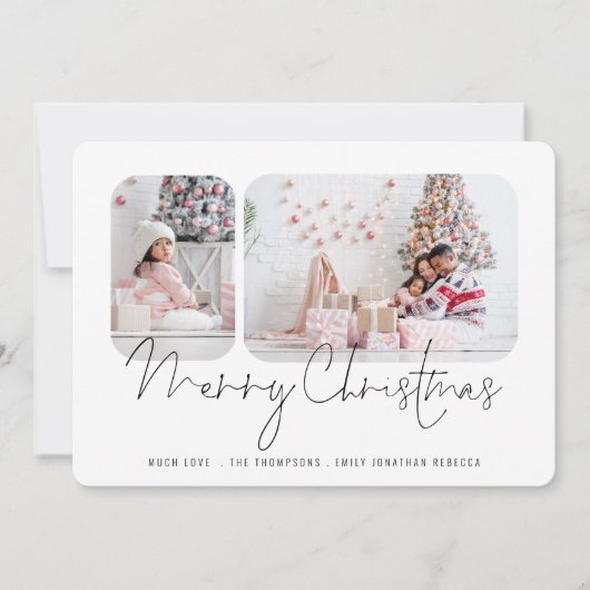 Moderne familie 2 Foto's script voor vrolijk kerst Feestdagenkaart (Voorkant)
