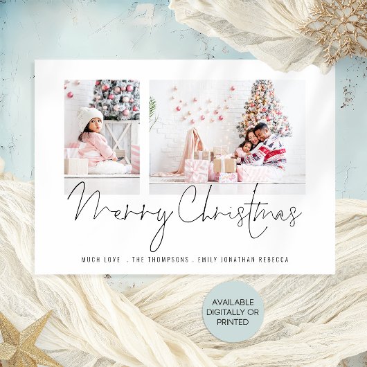 Moderne familie 2 Foto's script voor vrolijk kerst Feestdagenkaart