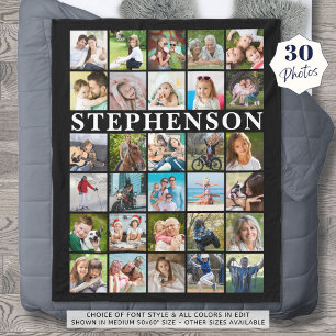 Moderne Familie 30 Foto Collage Zwart Fleece Deken