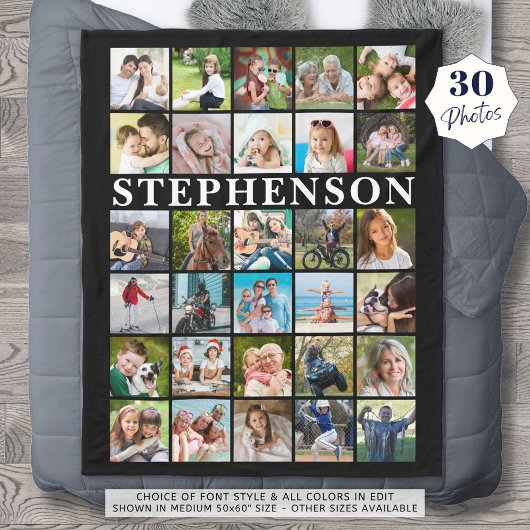 Moderne Familie 30 Foto Collage Zwart Fleece Deken