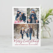 Moderne Familie 3 Fotocollage Merry Everything Feestdagenkaart (Staand voorkant)
