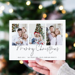 Moderne Familie 3 Foto's Script Droge Kerstmis Kaa<br><div class="desc">Moderne Familie 3 Foto's Manuscript Zure Kerstmis. Vervang eenvoudig de drie steekproeffoto's met uw eigen en personaliseer met uw groet en namen bij de bodem. Vrolijk kerstfeest is in een stijlvol script.</div>