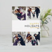 Moderne familie 4 Foto Collage Chic Kerstmis Gold Folie Feestdagenkaart (Staand Voorkant)