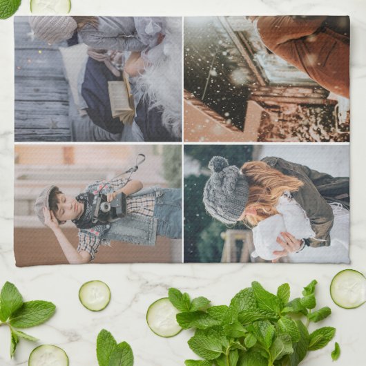 Moderne familie 6 Foto Collage Keepomwille Theedoek (Gevouwen)