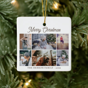 Moderne familie 6 Foto Collage Merry Kerstmis Keramisch Ornament