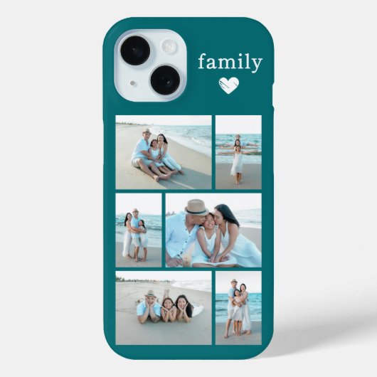 Moderne Familie 6 Foto Teal Case-Mate iPhone Case (Achterkant)