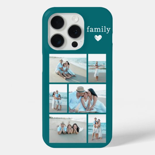 Moderne Familie 6 Foto Teal Case-Mate iPhone Case (Achterkant)
