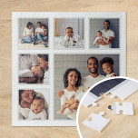 Moderne familie 6 Square Photo Collage Legpuzzel<br><div class="desc">Voeg zes van je favoriete familiefoto's toe aan creëer een prachtige unieke foto-collage puzzel met één groter focal afbeelding en vijf kleinere vierkantjes eromheen. Gebruik de ontwerphulpmiddelen om meer foto's te uploaden, tekst toe te voegen en de doopvonten en de kleuren aan creëer aan te passen uw eigen één van...</div>