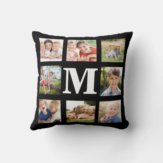 Moderne familie 8 Foto Collage Keepomwille Black W Kussen (Achterkant)