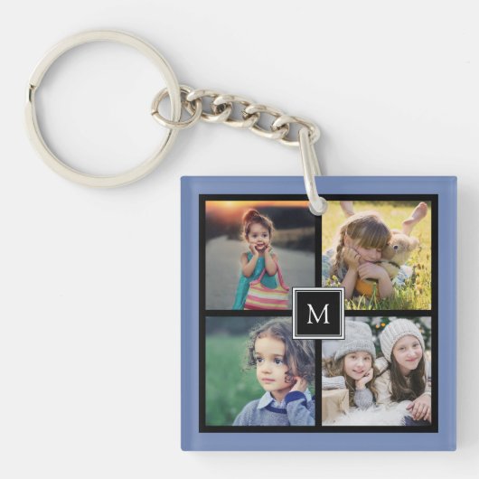 Moderne familie aangepaste foto collage monogram sleutelhanger (Voorkant)