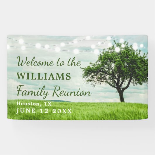 Moderne Familie Boom String Lights Picknick Reunio Spandoek (Horizontaal)