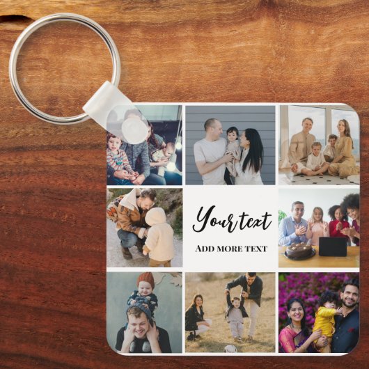Moderne familie collage eenvoudig gepersonaliseerd sleutelhanger (Voorkant)
