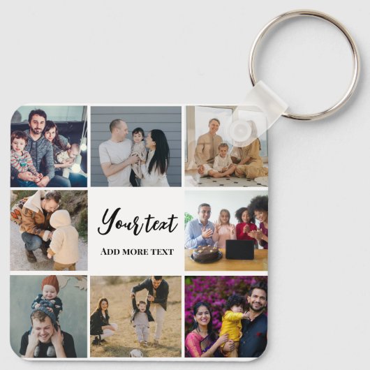 Moderne familie collage eenvoudig gepersonaliseerd sleutelhanger (Achterkant)
